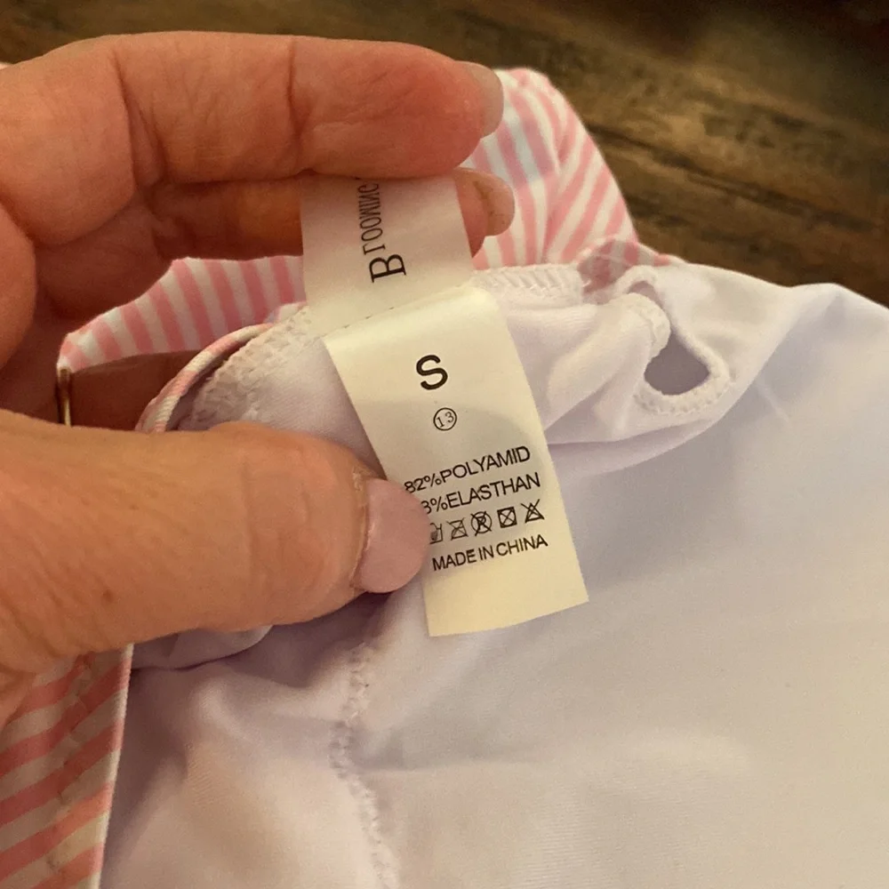 NWOT Blooming Jelly one-piece pink and white striped suit with lace and eyelet - Picture 7 of 7